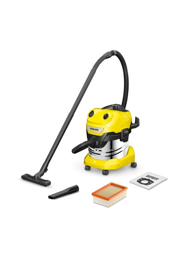 Kärcher WD 4 S Energy-efficient Wet & Dry Vacuum Cleaner – 1100W -  20 L Stainless Steel Tank, Blower Function, Flat Pleated Filter -  5 m Cable & 2.2 m Hose   - 1.628-260.0 - Image 1